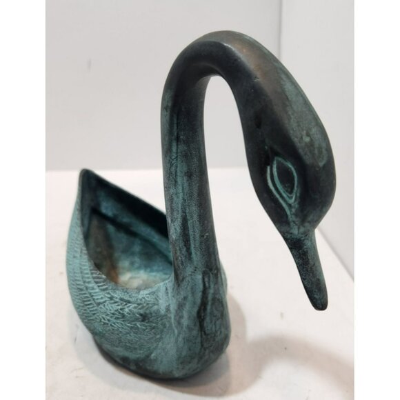 Vtg Toyo Korea Bronze Swan Home Garden Planter with Verdigris Patina 7" - Picture 7 of 14
